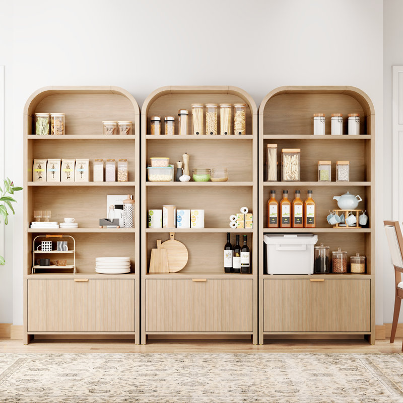 70'' Tall Arched Storage Display Cabinet, Natural