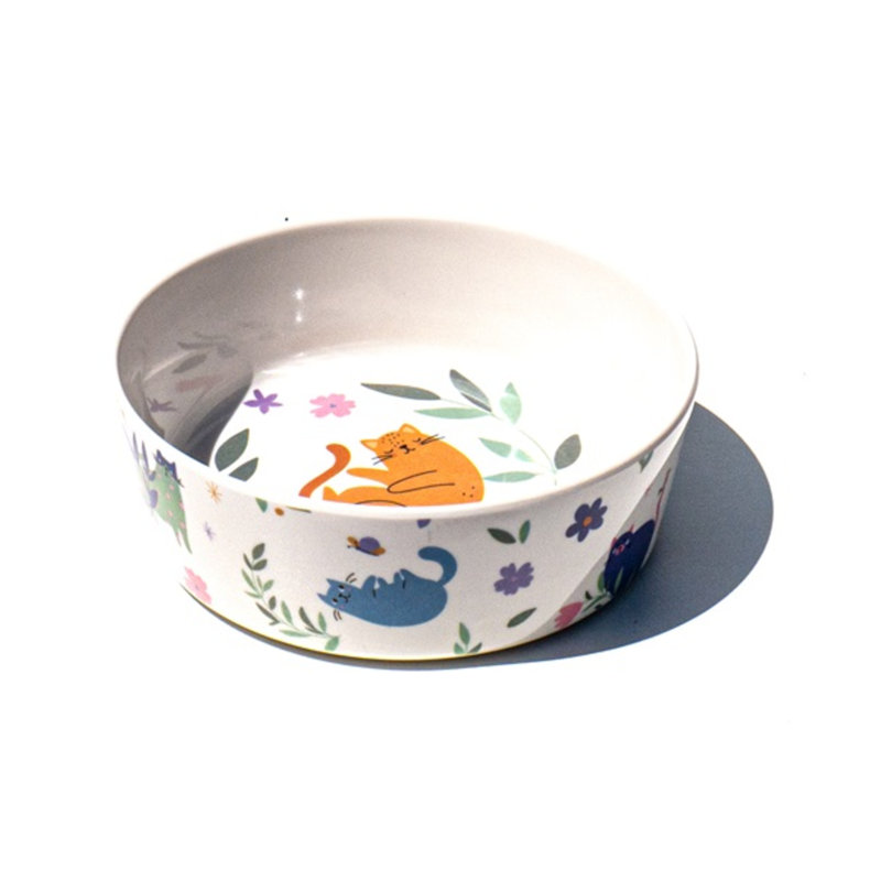 Bol en mélamine pour animaux Flower Cats - 1,5 tasse - Crème et multicolore