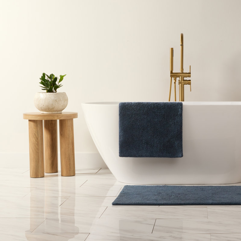 Tapis de bain réversible 100% coton, 34 po x 21 po, Marine