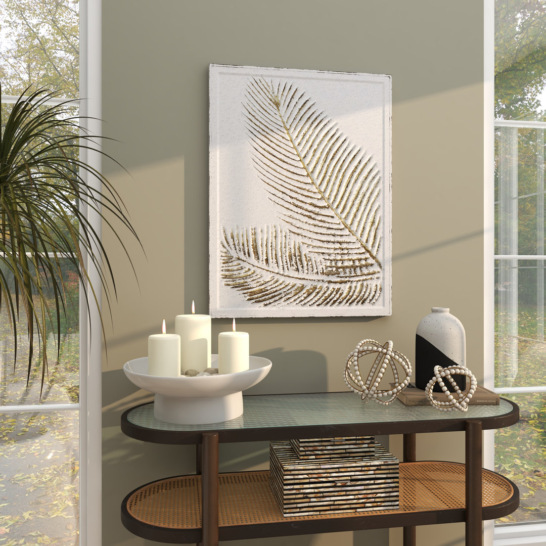 Metal Relief Palm Leaf Home Gold Wall Decor with Gold Detailing Bay Isle Home™