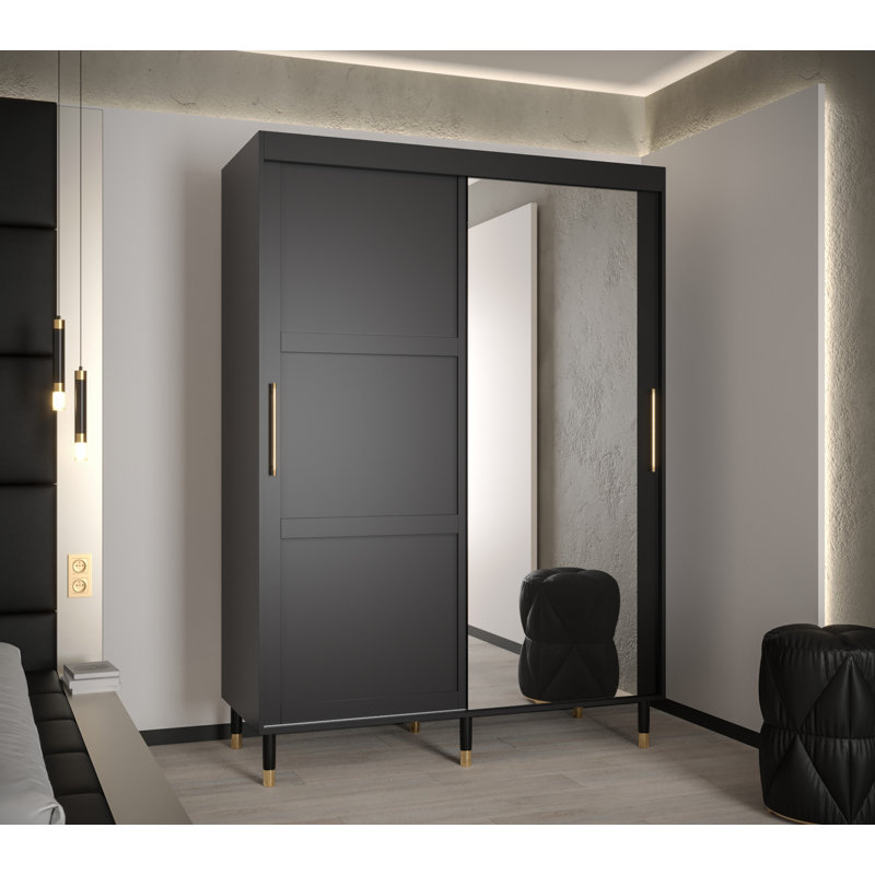 Aluesi 2 Door Manufactured Wood Wardrobe, 208cm H x 150cm W x 62cm D, Black