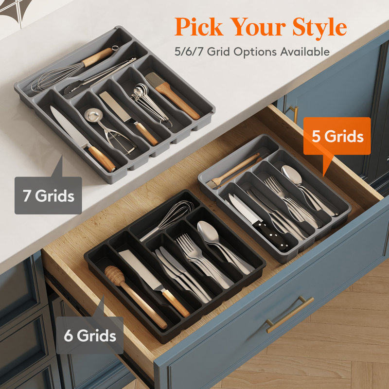 Tiroir de rangement pour couverts Silverware, Gris