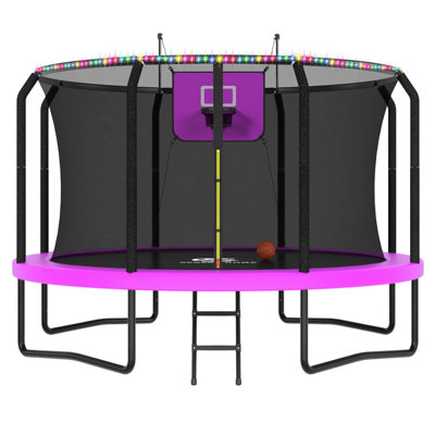 Acwarm Home 2026 12Ft Purple Trampoline – 1500Lbs Cap, Astm, With Led Light Basketball Set, Net, Ladder & Pad