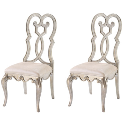 2 chaises d'appoint champagne antique et antique, style grand dossier élégant, sièges rembourrés en mousse, volutes en bois complexes, chaises de salle à manger et champagne, pour les cabinets vétérinaires