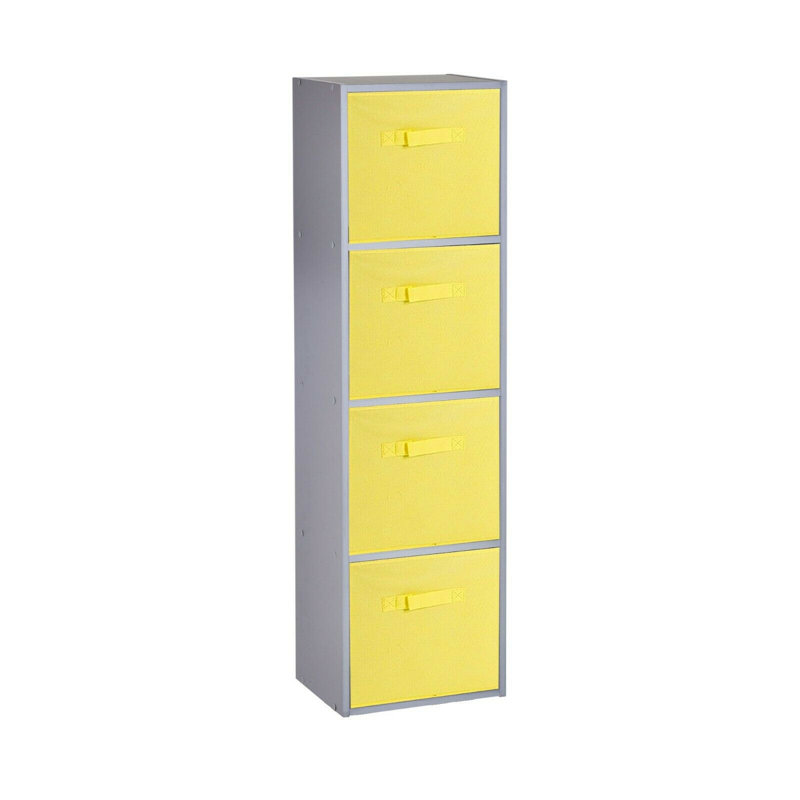 Cynera 106cm H x 30cm W Cube Bookcase, Grey/Yellow, (4 Shelves) 106cm H x 30cm W x 23.5cm D