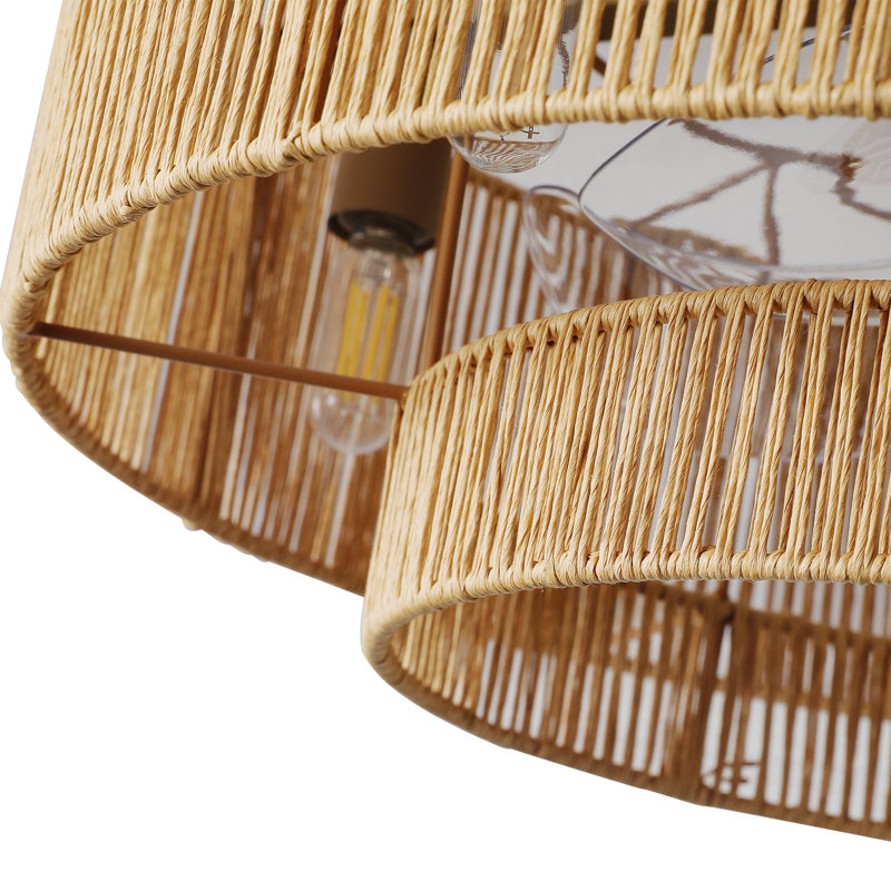 Ventilateur de plafond en cage 20 po avec abat-jour en rotin, ensemble d'éclairage et télécommande Barby