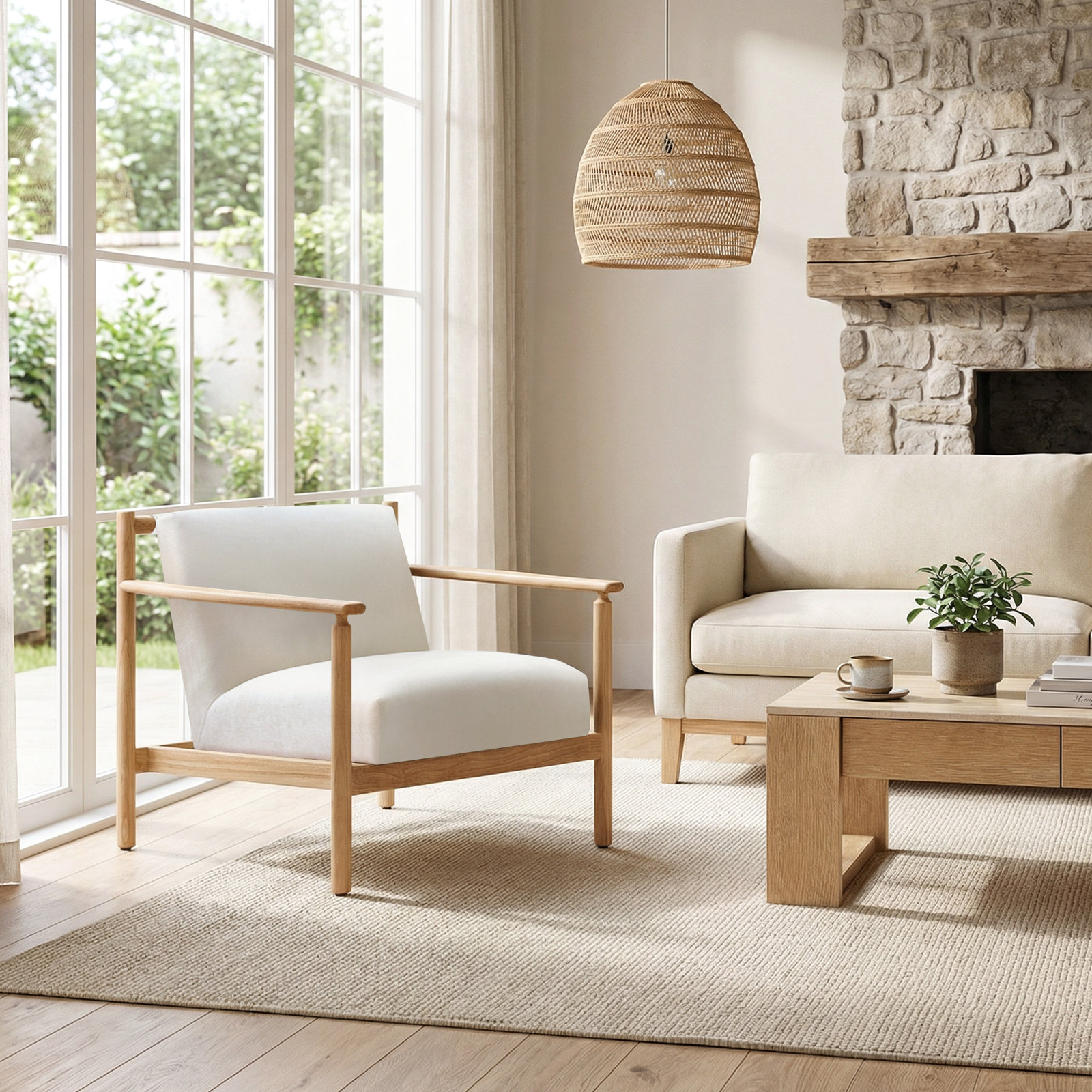 Solid Wood Armchair, Cloud Performance Weave