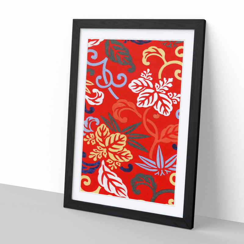 Japanese Floral Pattern - Picture Frame Painting Print, 36cm H x 27cm W x 2cm D, Black Framed