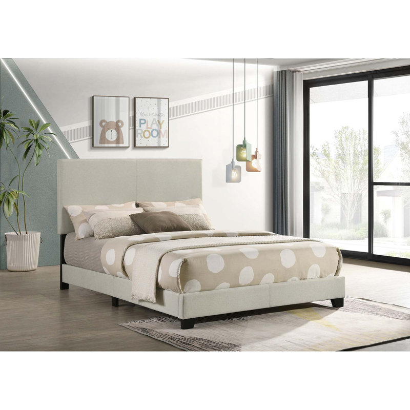 Lit double tapissier minimaliste avec tête de lit rembourrée Minimalist