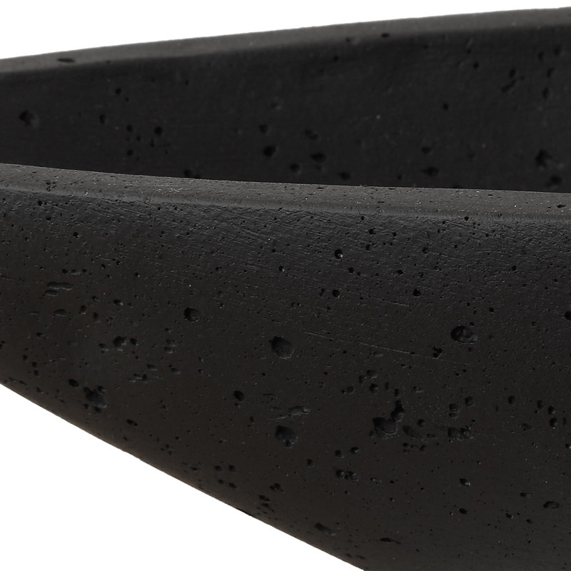 Black Oval Cast Stone Canoe Bowl with Stand