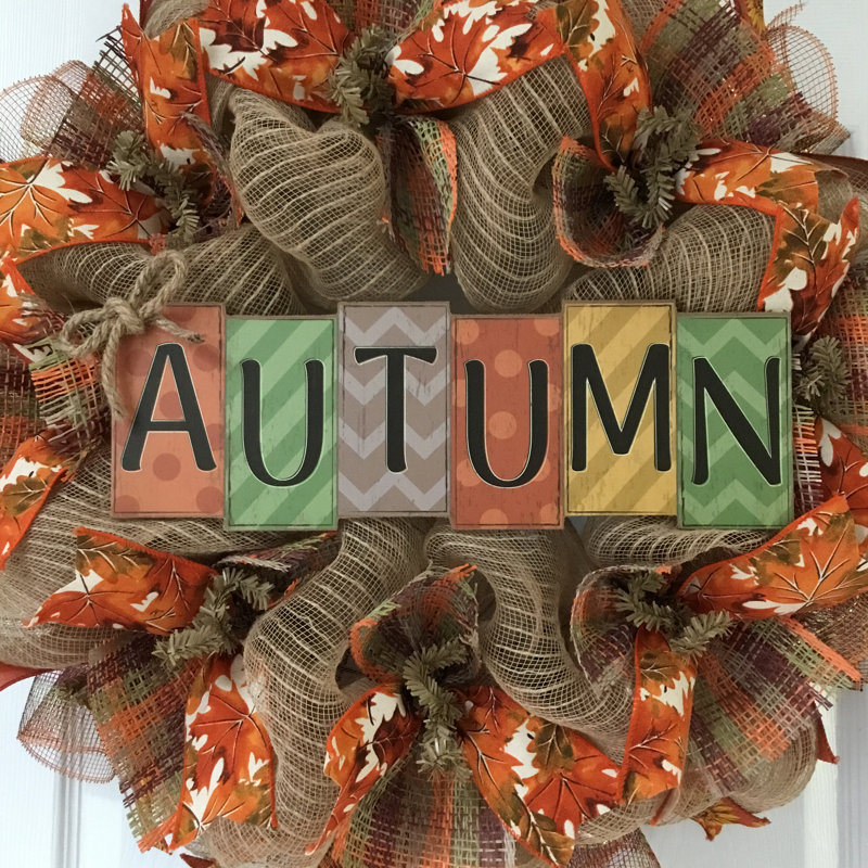 Fall Wreath with Harvest Written in Blocks