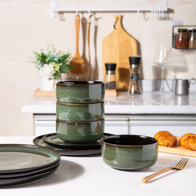 Rigoverto Piece Stoneware Dinnerware Set - Service for 6, Green