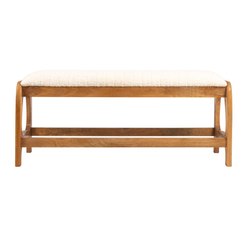 Brady Mango Wood Arch Bench, White Fabric