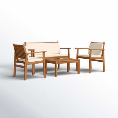 Kovach 4 Pieces Outdoor Acacia Wood Conversation Sets with Cushions,Patio Furniture Sets for Garden, Backyard, Poolside