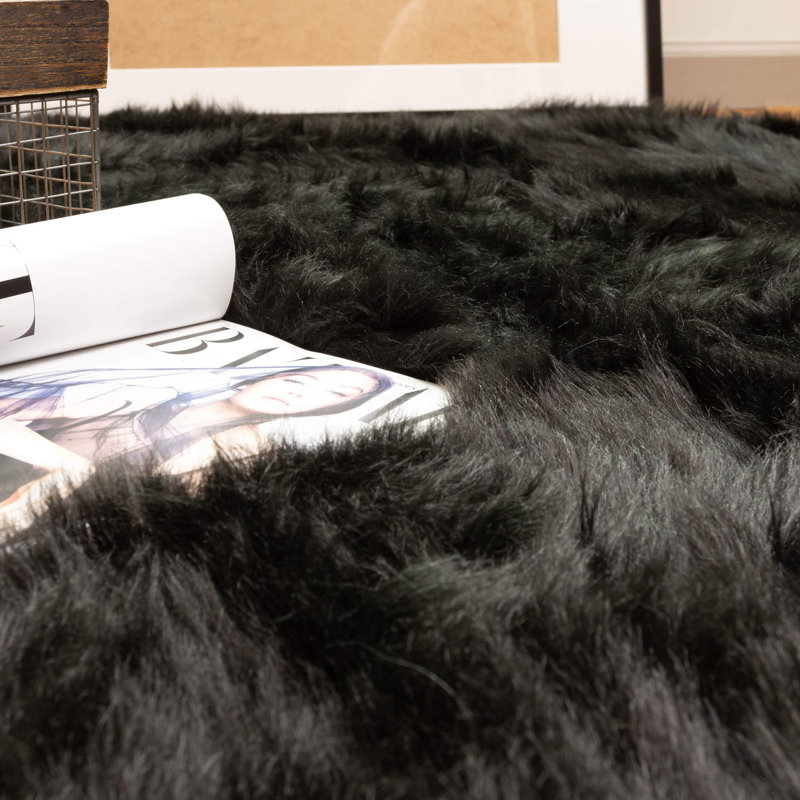 Novelty Faux Fur Rug Sheepskin Shag Rug Fluffy Rug For Kids Room, Bed Room, Living Room In Black , Novelty 2' x 4'