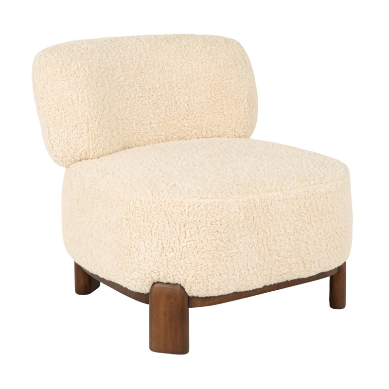 Boucle Accent Chair With Wood Base And Textured Upholstery