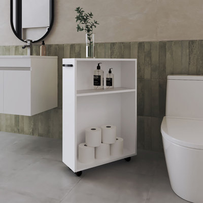 Chariot de rangement roulant Concho, conception compacte et polyvalente pour faciliter l'organisation de la salle de bain et de la maison, blanc
