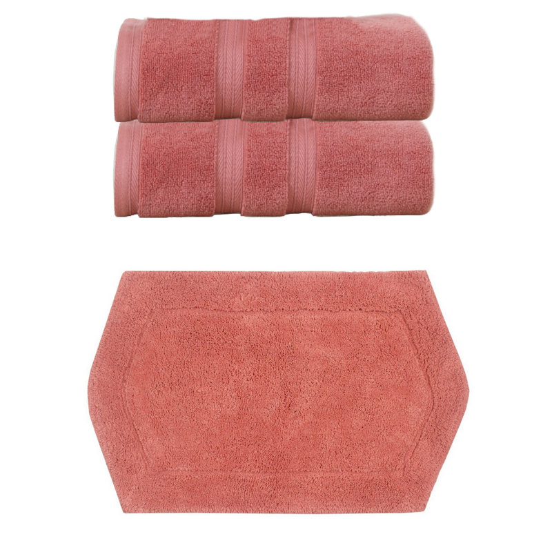 Ensemble de serviettes de bain 100% coton doux 2 pièces Bryd Collection et tapis de bain 1 pièce 21x34 ", (ensemble de 3)