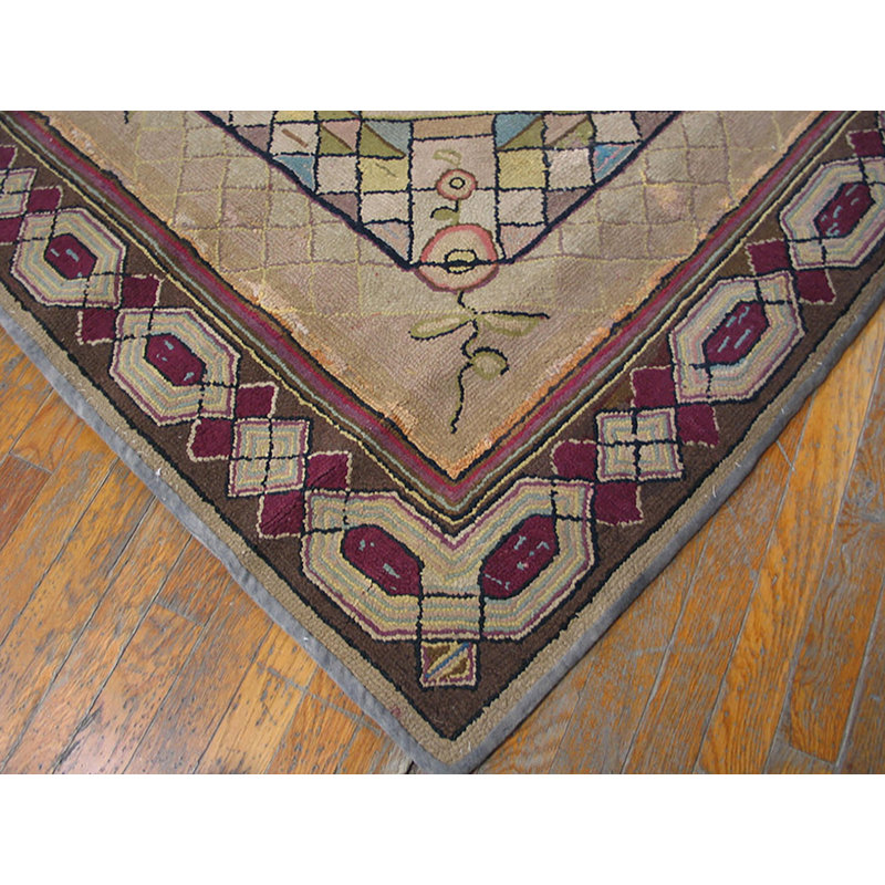 Antique American Hooked Geometric Medallion Rug
