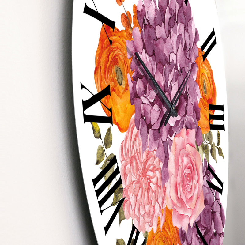 Fall Flower Bouquet, Apple Berries And Leaves IV - Traditional Wall Clock, Oversized