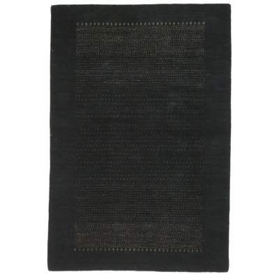 No Pattern and Not Solid Color Handmade Rectangle 4' x 6' Wool/Cotton Area Rug in Black