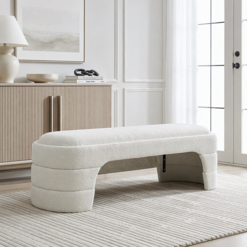 Banc de chambre rembourré sans accoudoirs de 64,96 po de largeur, White