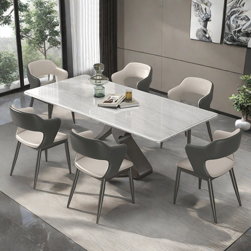 Thick Luxury Marble Rectangular Dining Table Sets, 29.5”H x 70.8”L x 35.4”W