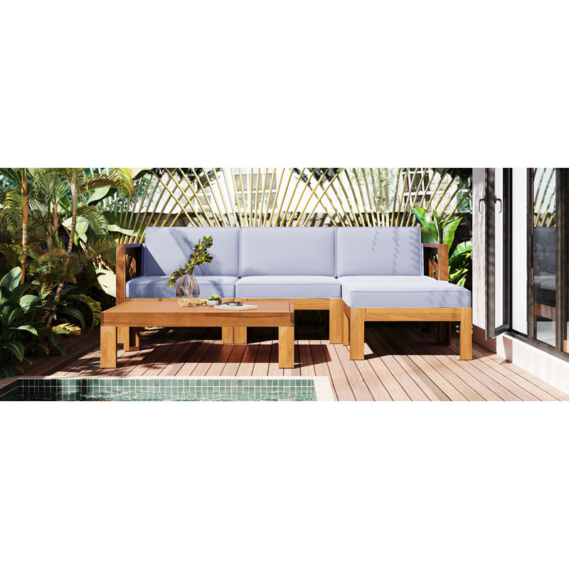 Ensemble de conversation modulaire avec canapé et coussins 5 pièces, Gris