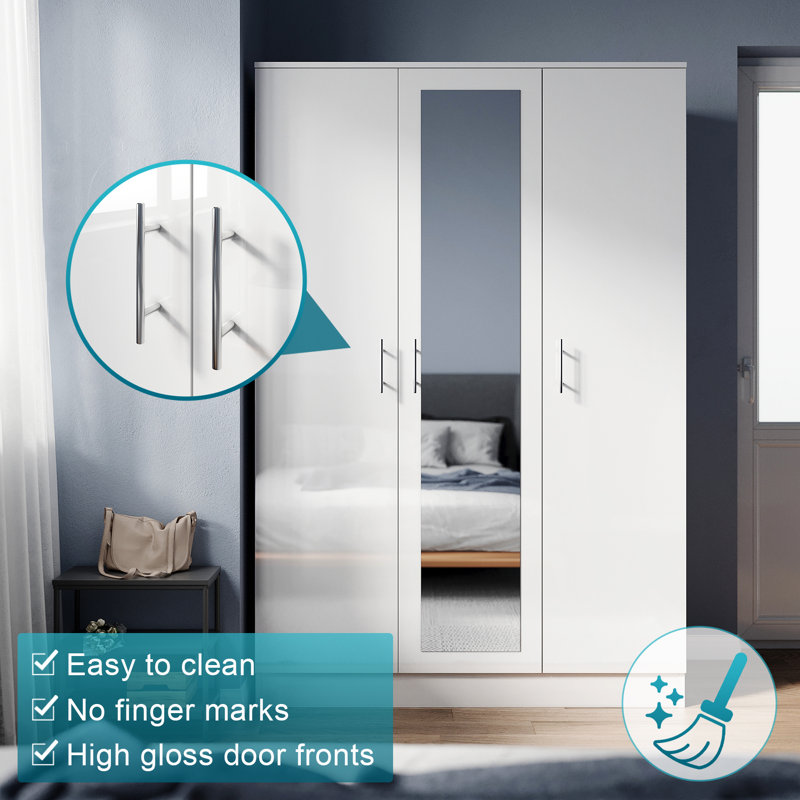 Modern Multi-Door Wardrobe with Mirror and Multi-Level Storage, White