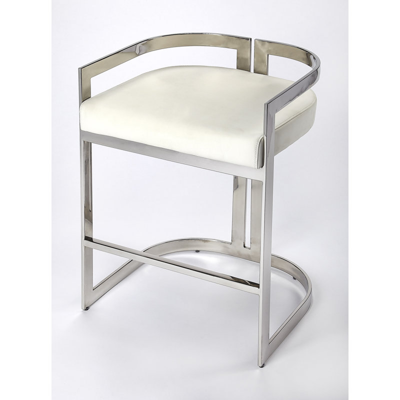 Butler Bravo Faux Leather Counter Stool, White, Silver, Counter Stool (24.5” Seat Height)