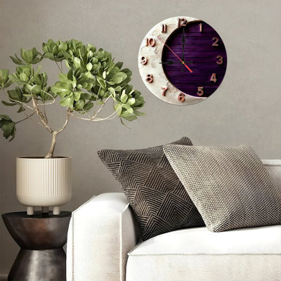 10" Round Wooden Wall Clock, Silent Quartz Movement, UV-Printed Design, Battery Operated