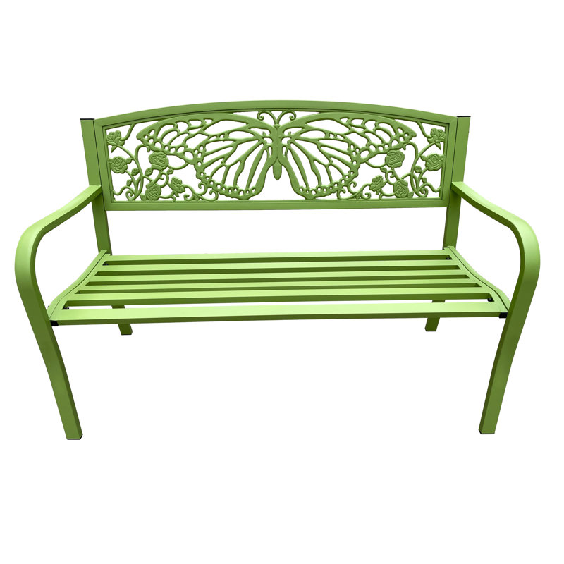 50" Green Metal Garden Bench with Butterfly Backrest Design