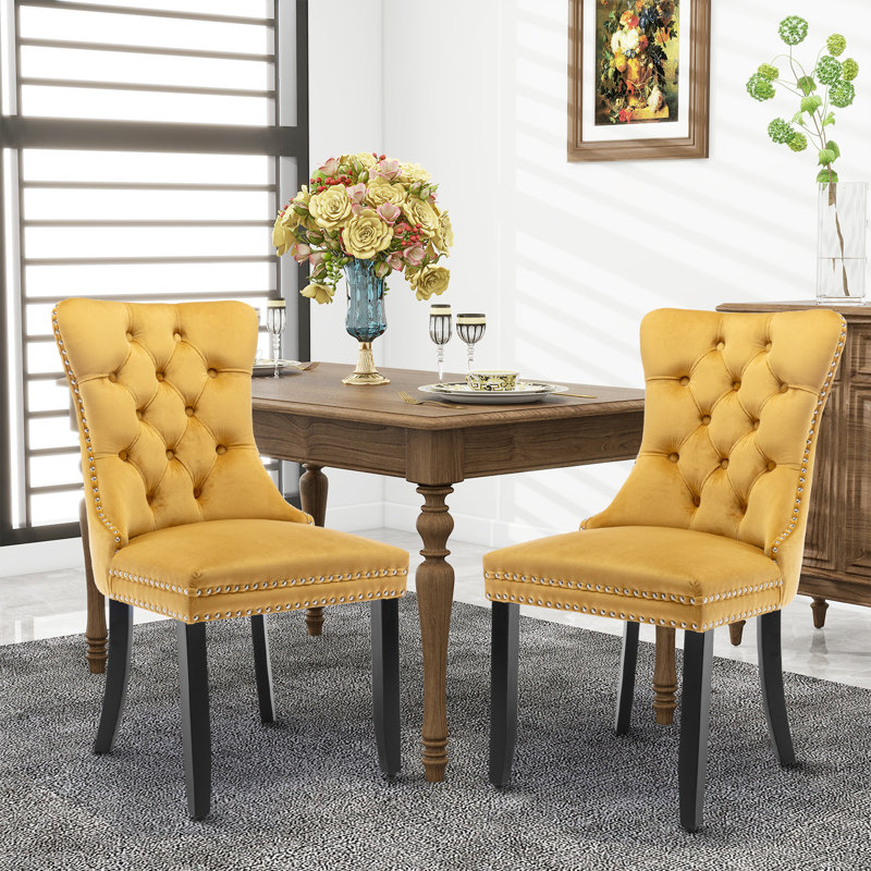 Milva Velvet Dining Chairs Upholstered High-end Tufted Dining Room Chair with Nailhead Back Ring, Yellow