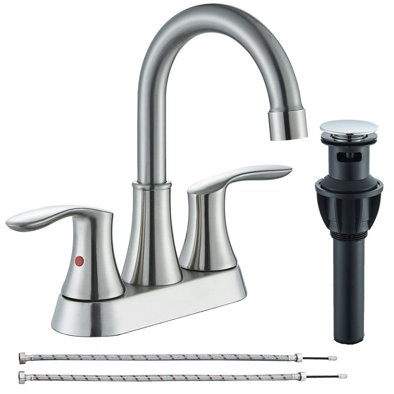 Robinet de lavabo de salle de bain nickel brossé 3 trous 4 po avec drain central, Nickel brossé