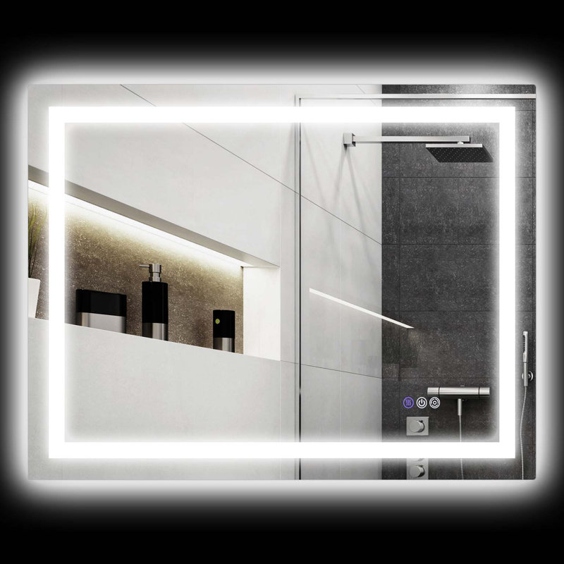 Miroir de salle de bain à DEL avec lumières, miroir à DEL rétroéclairé de 39 po x 32 po pour salle de bain, anti-buée, mémoire, température de couleur infinie, miroir de meuble-lavabo mural à intensité variable, horizontal / vertical