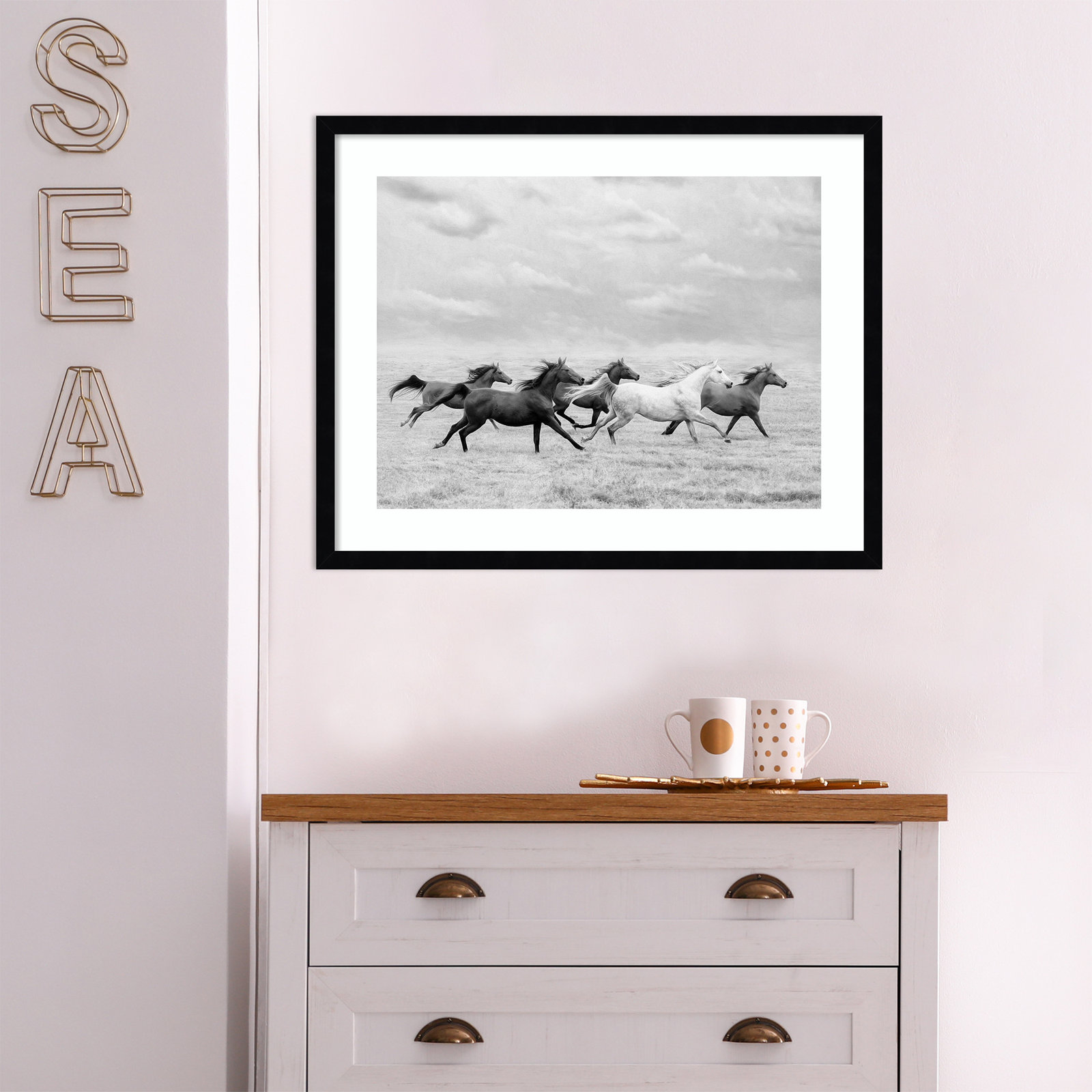 Horse Run I by PHBurchett, 20" H x 25" W, Black