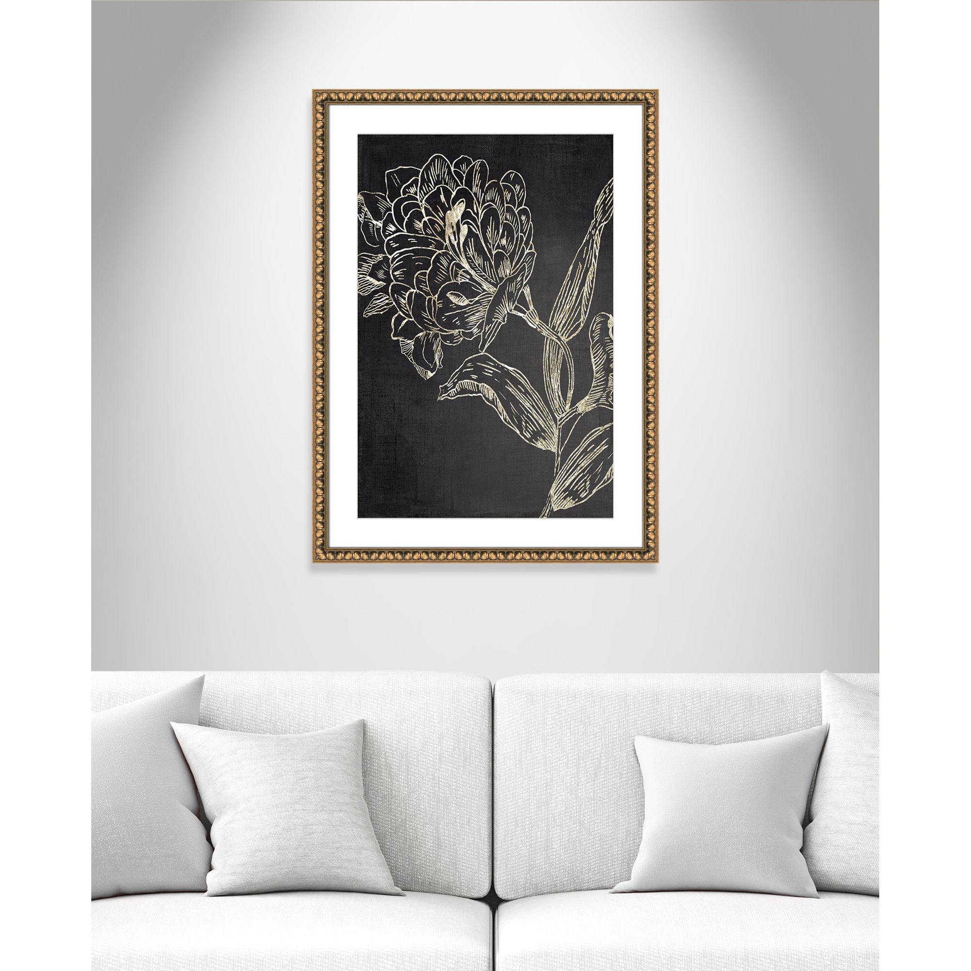 Golden Flower Folklore II by Asia Jensen - Picture Frame Graphic Art, Gold Bead, 36.5" H x 26.5" W