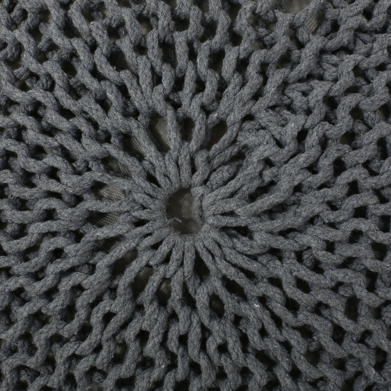 Modern Cotton Round Pouf, Gray, Gray