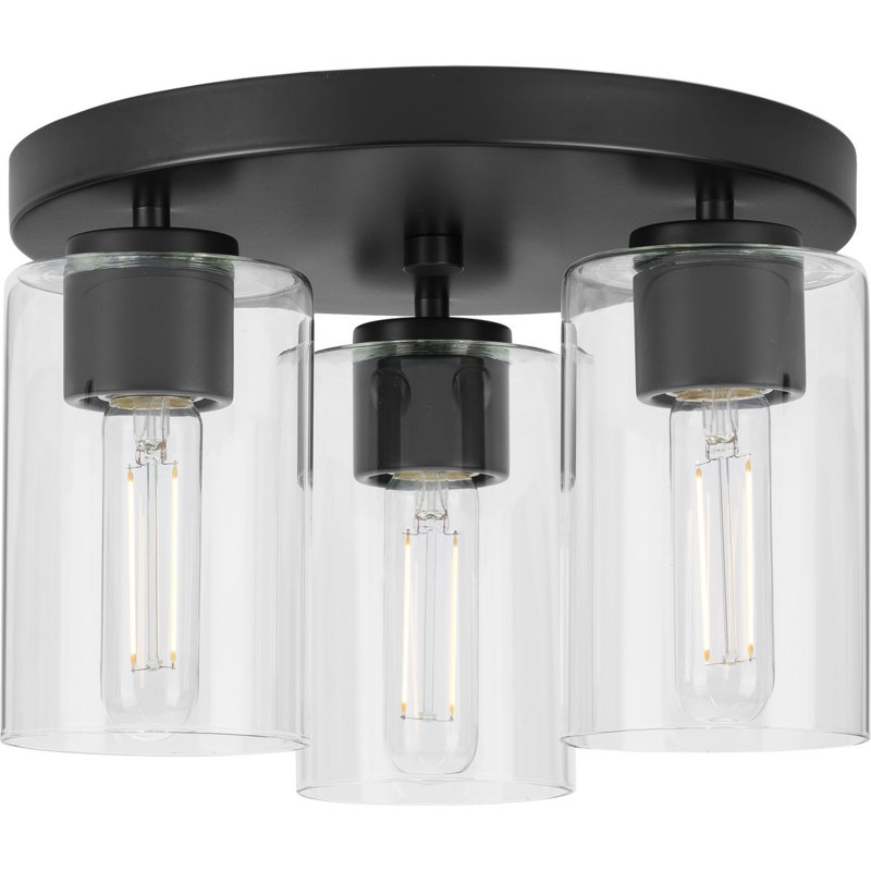 Bromwich Glass Flush Mount, Matte Black, Clear