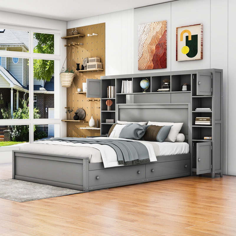 Lit plateforme avec rangement Alvinia, Grand, gris