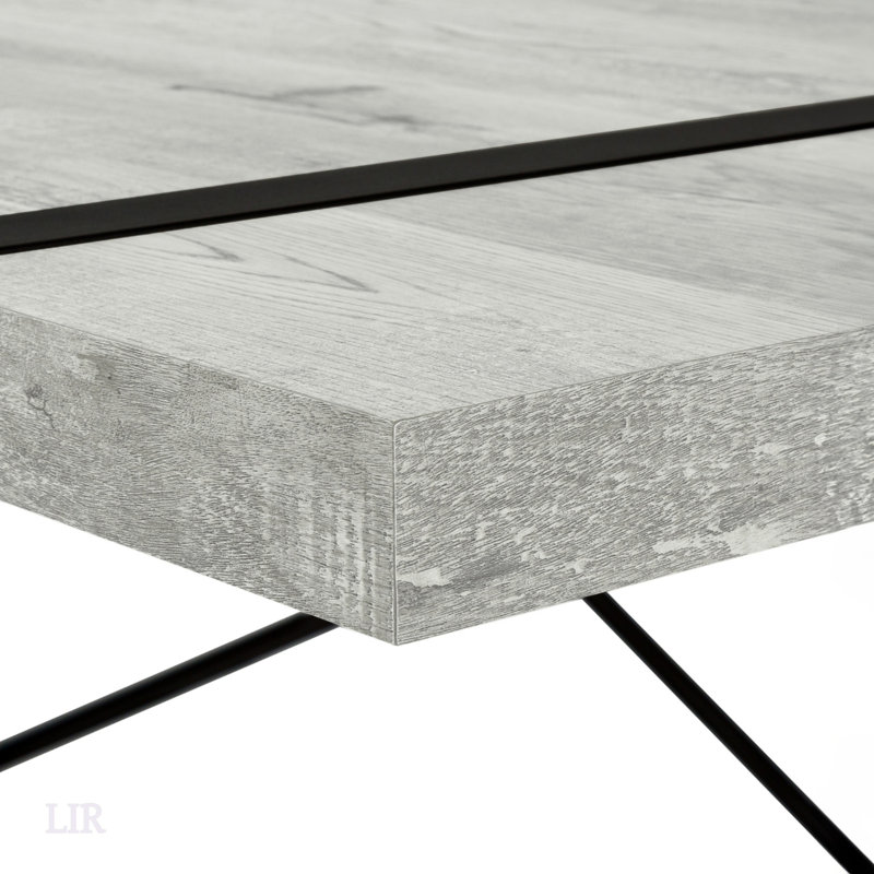 Modern Industrial Computer Desk With Thick-Panel Grey Reclaimed Wood-Look, Robust Black Metal Legs, And X-Shaped Support For Home Office Use