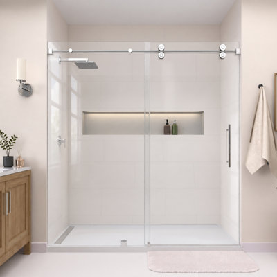 Porte de douche coulissante simple sans cadre Radiance 67''-72'' L x 76'' H, chromée, avec verre dépoli à l'acide de 3/8''