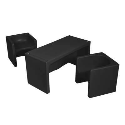 ECR4Kids Tri-Me Table and Cube Chair Set, Multipurpose Furniture,3-Piece -  ELR-14410-BK