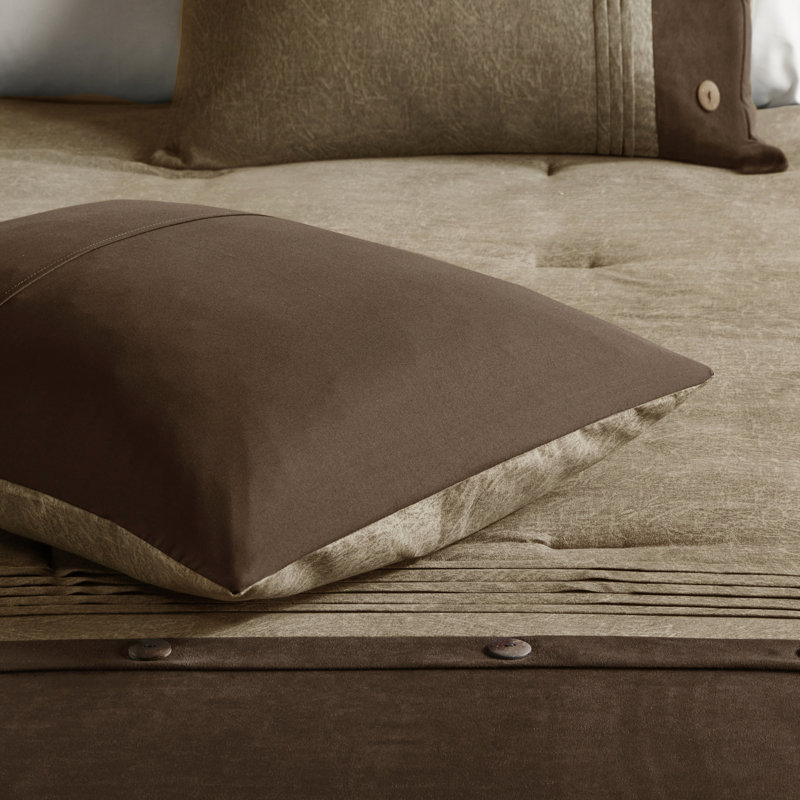 Édredon 7 pièces pour grand lit - Faux suède brun, ambiance chalet Cabin, coussins décoratifs inclus, Brown