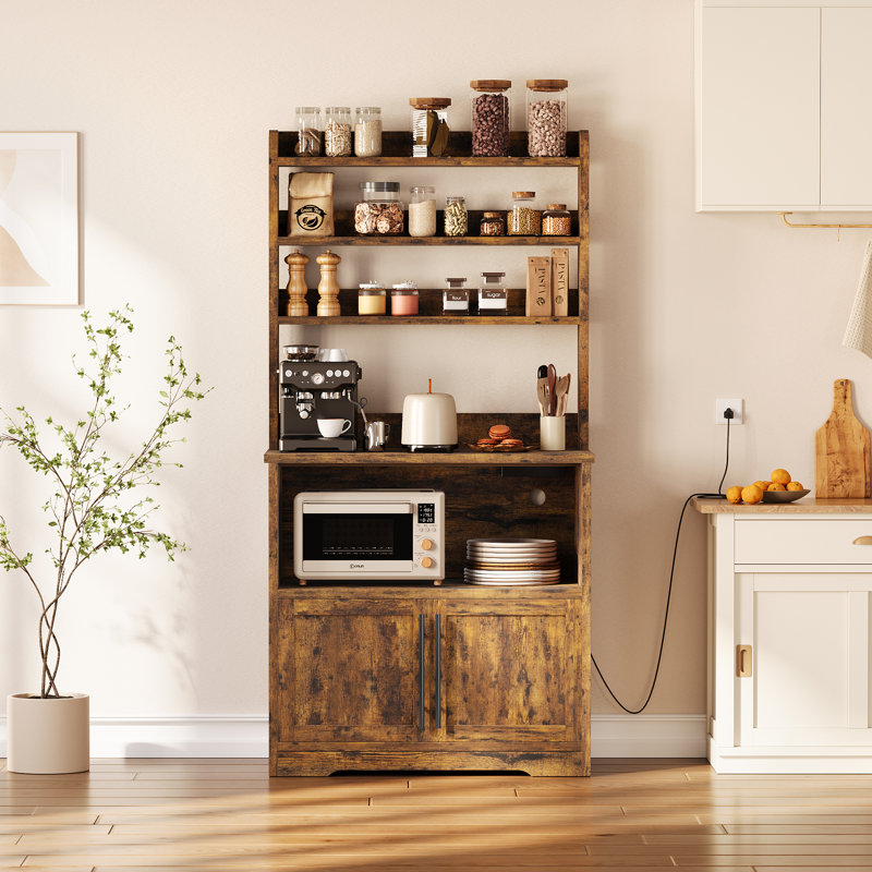 Étagère de rangement Farmers Bakers avec prises de courant et port USB, armoire de rangement pour la cuisine, Brun