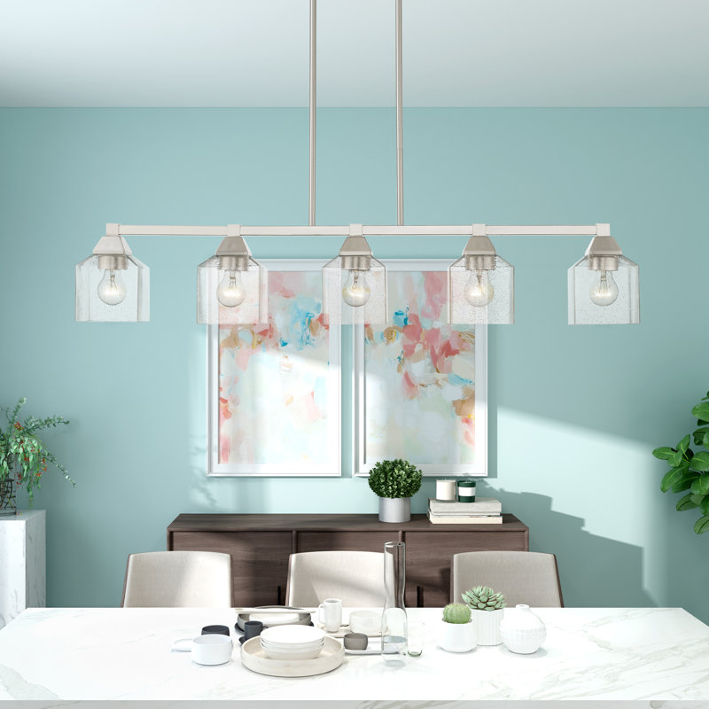 Ashanni 5 - Light Steel Dimmable Kitchen Island Square / Rectangle Chandelier, Brushed Nickel