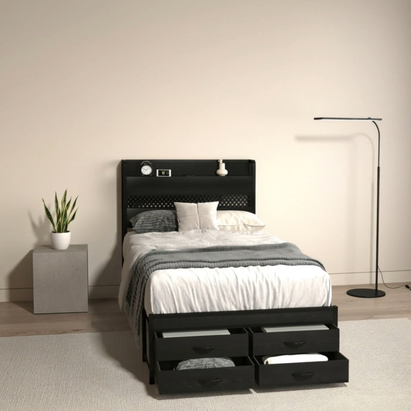 Cadres de lit simple avec tête de lit, cadres de lit simple avec tiroirs de rangement, lit simple, cadre de lit plateforme en métal noir, cadre de lit simple, aucun sommier nécessaire