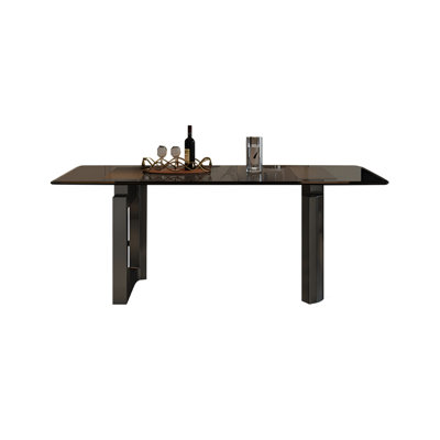 Tempered glass Stainless Steel black Dining Table