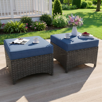 Repose-pieds d'extérieur pour patio avec coussin, repose-pieds en osier PE tissé à la main