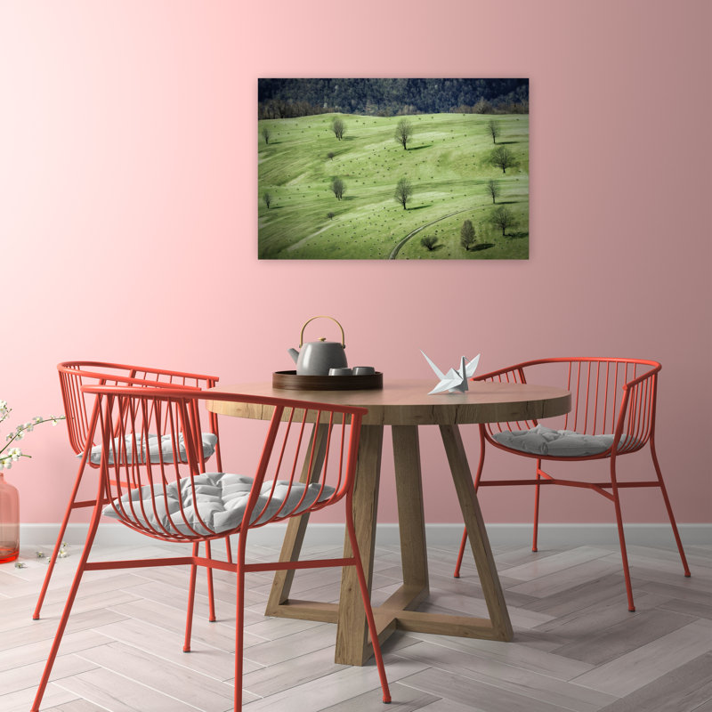 Green Hills Hay Bales Peaceful Tranquil Abstract Autumn Landscape Wall Art Print by Anna Cseresnjes - Print
